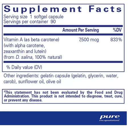 Дієтична добавка Pure Encapsulations Бета-каротин (зі змішаними каротиноидами), 90 гелевих капсул: ціни та характеристики