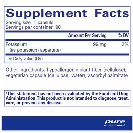 Дієтична добавка Pure Encapsulations Калій (аспартат), 90 капсул: ціни та характеристики