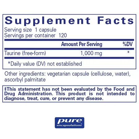 Диетическая добавка Pure Encapsulations Таурин, 1000 мг, 120 капсул: цены и характеристики
