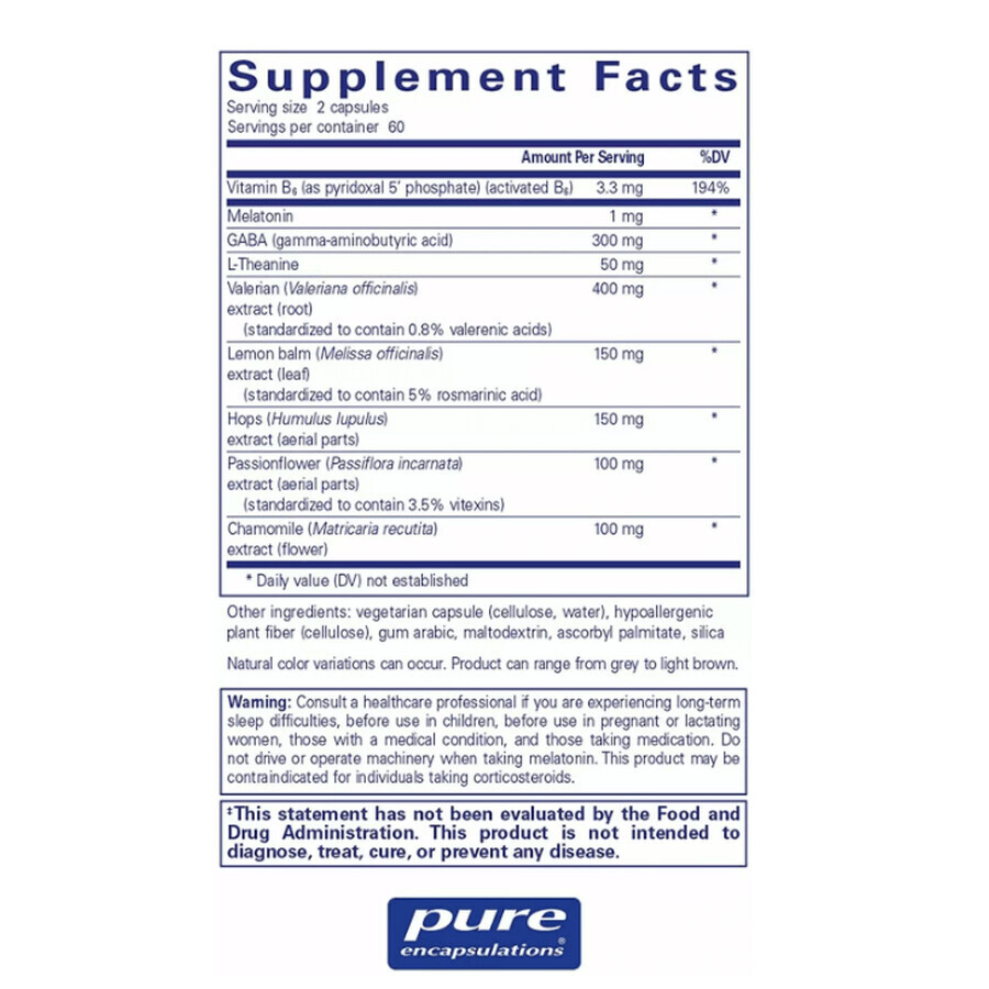 Диетическая добавка Pure Encapsulations Витамины для спокойного сна, 120 капсул: цены и характеристики