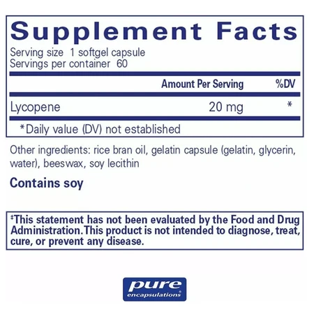 Диетическая добавка Pure Encapsulations Ликопин, 20 мг, 60 гелевых капсул: цены и характеристики