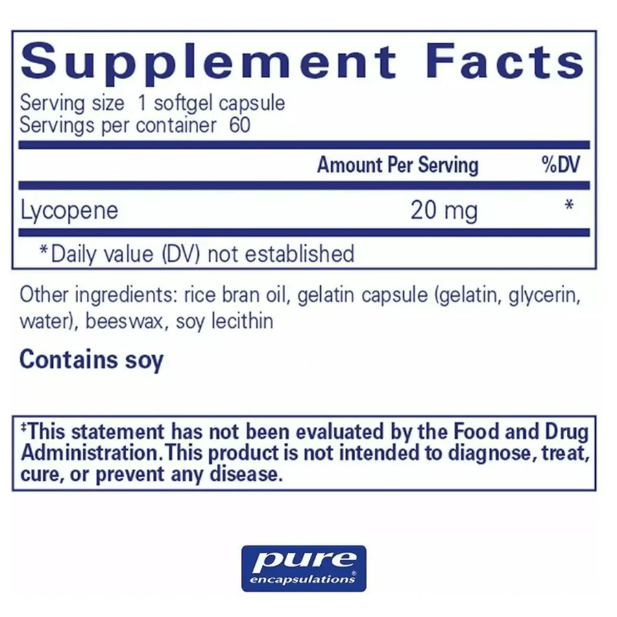 Диетическая добавка Pure Encapsulations Ликопин, 20 мг, 60 гелевых капсул: цены и характеристики