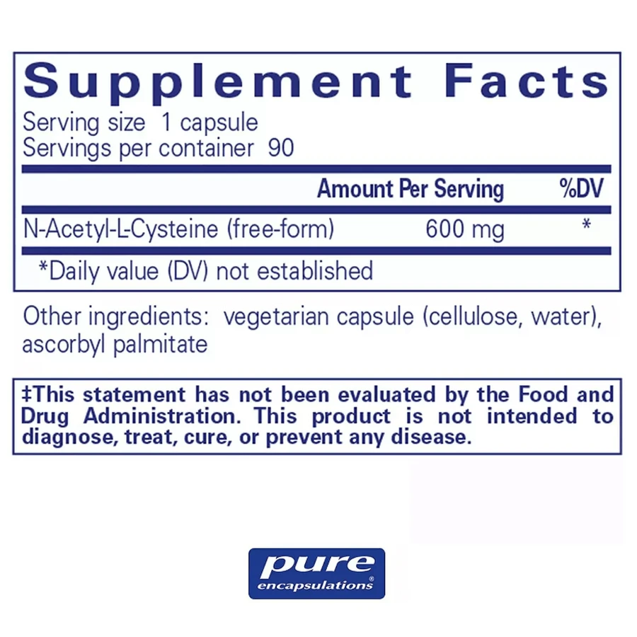 Диетическая добавка Pure Encapsulations NAC (N-ацетилцистеин) 600 мг, 90 капсул: цены и характеристики