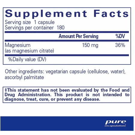 Дієтична добавка Pure Encapsulations Магній цитрат, 150 мг, 180 капсул: ціни та характеристики