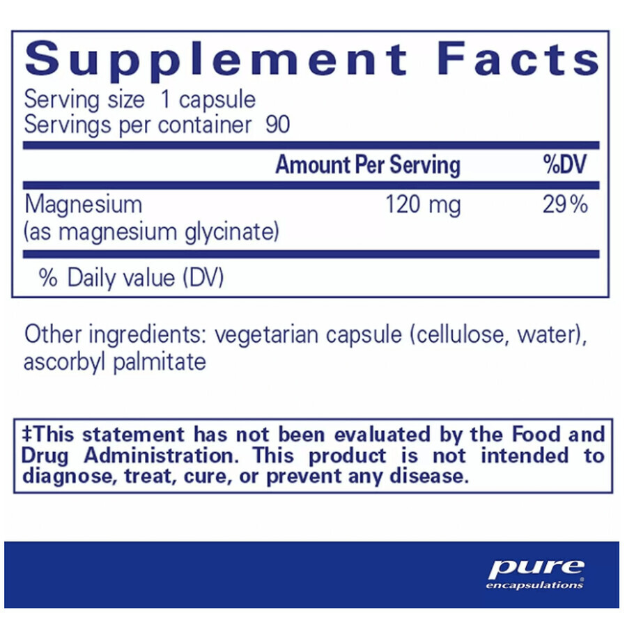 Дієтична добавка Pure Encapsulations Магній гліцинат, 120 мг, 90 капсул: ціни та характеристики