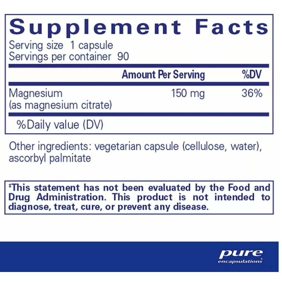 Диетическая добавка Pure Encapsulations Магний (цитрат), 150 мг, 90 капсул: цены и характеристики