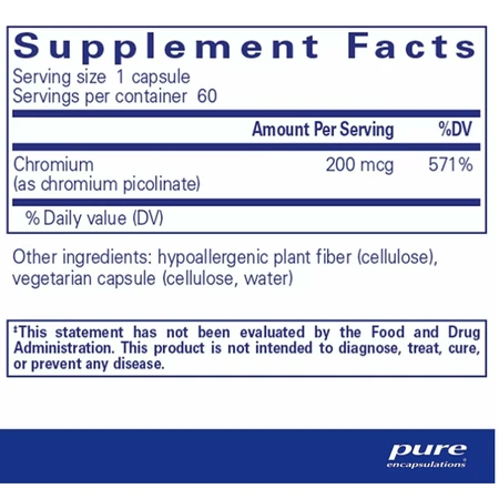 Диетическая добавка Pure Encapsulations Хром (пиколинат), 200 мкг, 60 капсул: цены и характеристики
