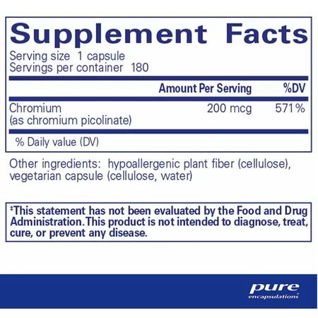 Диетическая добавка Pure Encapsulations Хром (пиколинат), 200 мкг, 180 капсул: цены и характеристики
