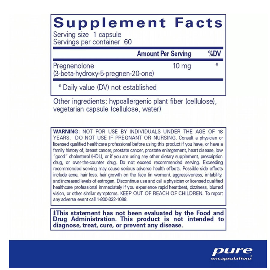 Диетическая добавка Pure Encapsulations Прегненолон, 10 мг, 60 капсул: цены и характеристики