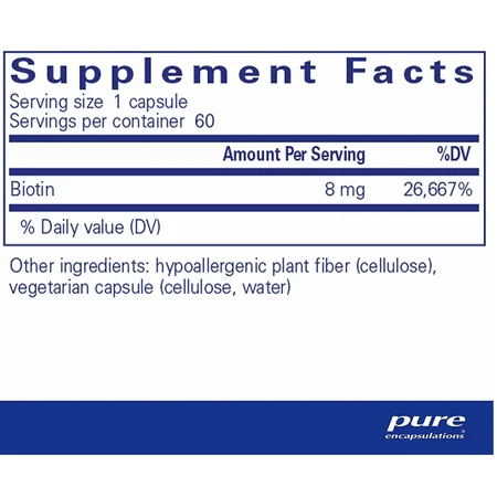 Дієтична добавка Pure Encapsulations Біотин, 8 мг, 60 капсул: ціни та характеристики
