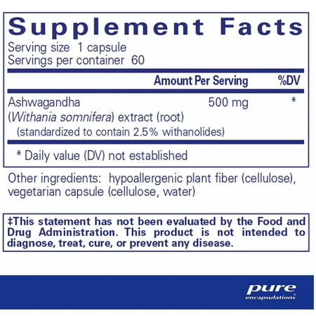 Диетическая добавка Pure Encapsulations Ашваганда, 60 капсул: цены и характеристики