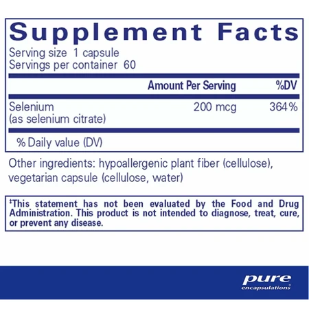 Диетическая добавка Pure Encapsulations Селен (цитрат), 60 капсул: цены и характеристики