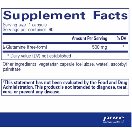 Диетическая добавка Pure Encapsulations L-глютамин, 500 мг, 90 капсул: цены и характеристики