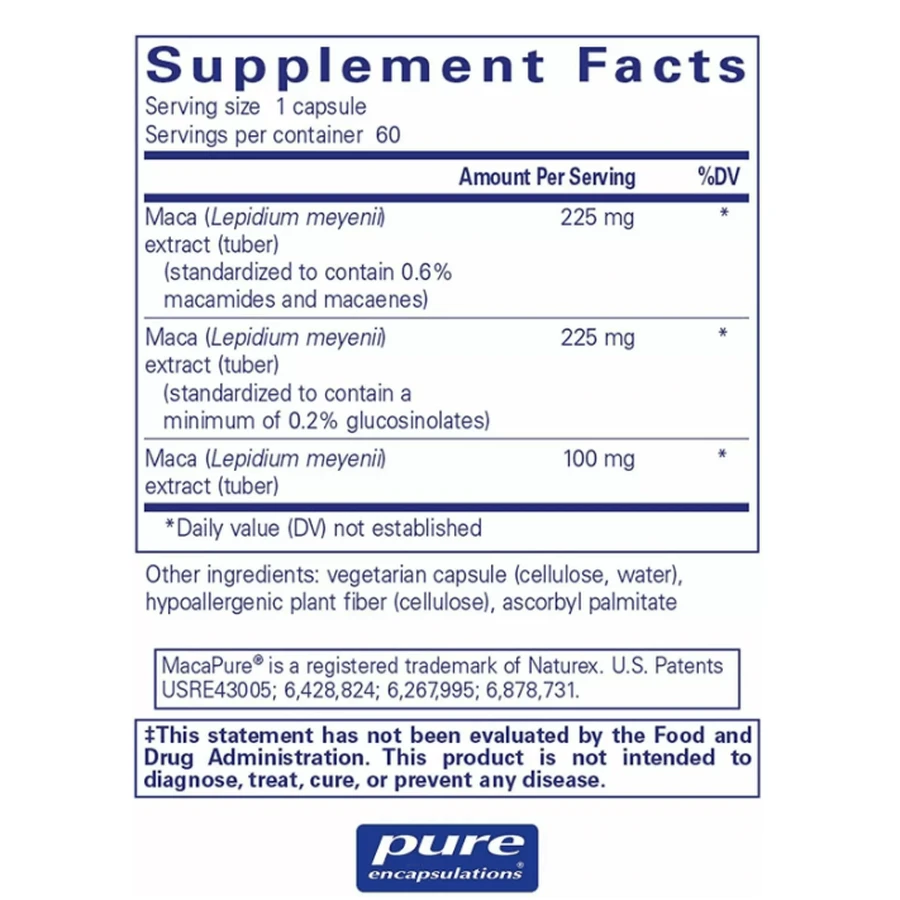 Диетическая добавка Pure Encapsulations Мака-3, 60 капсул: цены и характеристики
