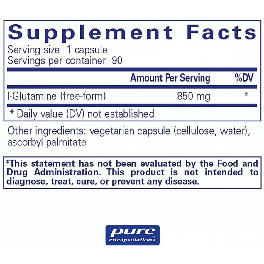 Дієтична добавка Pure Encapsulations L-глютамін, 850 мг, 90 капсул: ціни та характеристики
