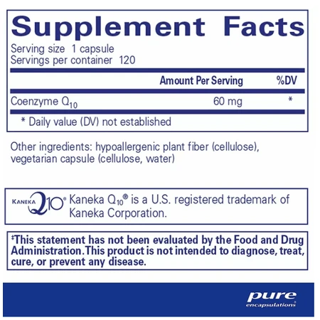 Дієтична добавка Pure Encapsulations Коензим Q10, 60 мг, 120 вегетаріанських капсул: ціни та характеристики