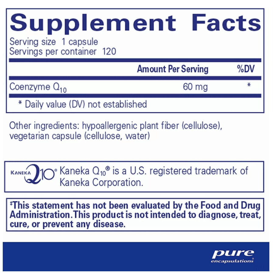 Диетическая добавка Pure Encapsulations Коэнзим Q10, 60 мг, 120 вегетарианских капсул: цены и характеристики