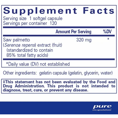 Диетическая добавка Pure Encapsulations Со Пальметто, 320 мг, 120 гелевых капсул: цены и характеристики
