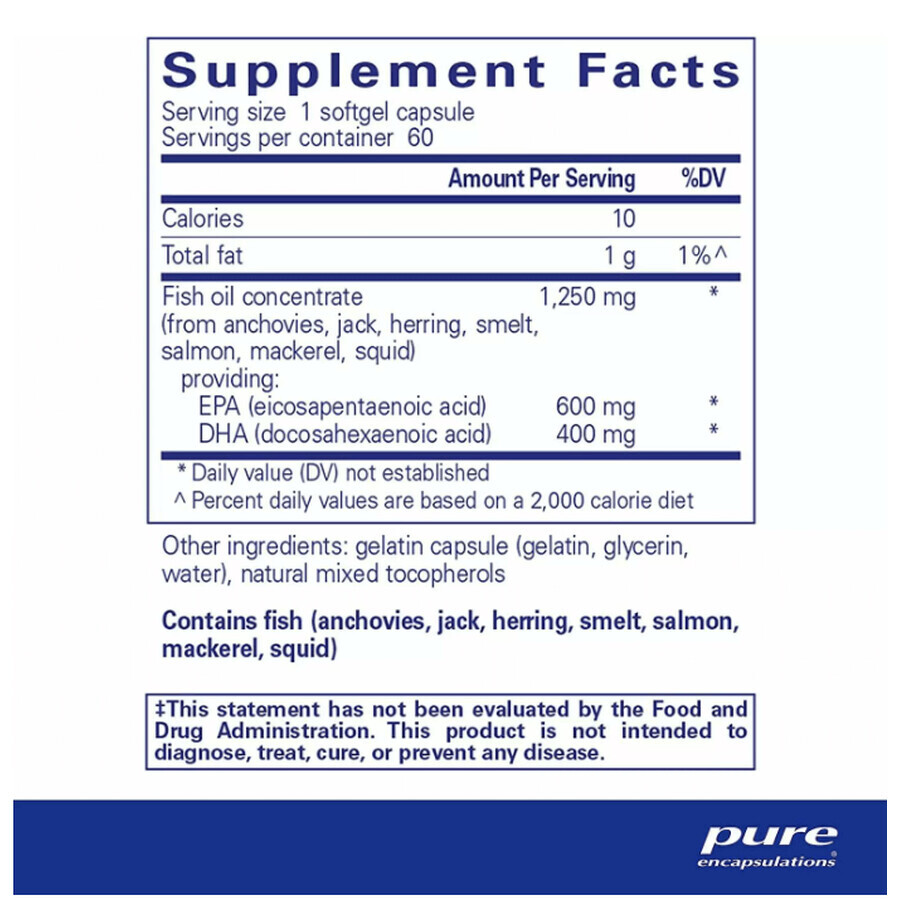 Диетическая добавка Pure Encapsulations Омега-3 жирные кислоты, 60 капсул: цены и характеристики