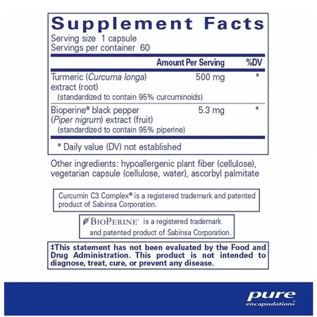 Диетическая добавка Pure Encapsulations Куркумин с биоперином, 500 мг, 60 капсул: цены и характеристики