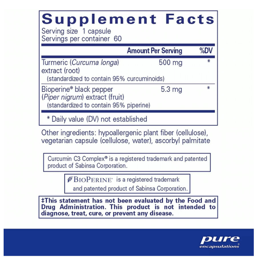 Дієтична добавка Pure Encapsulations Куркумін з біоперіном, 500 мг, 60 капсул: ціни та характеристики