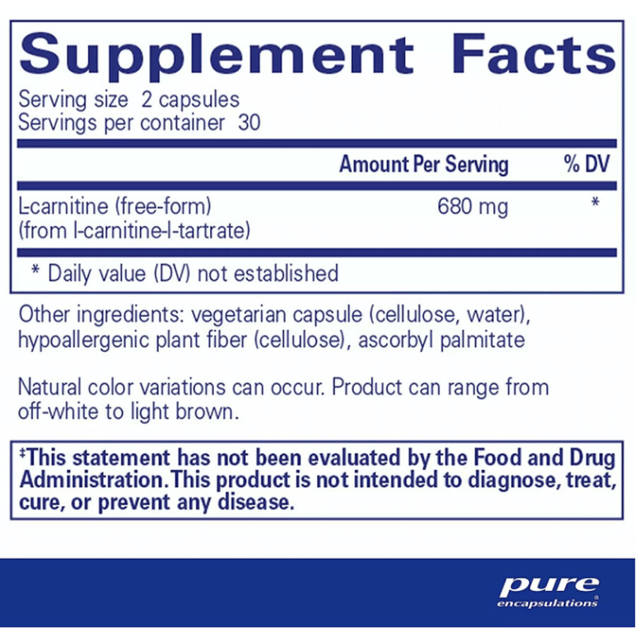Диетическая добавка Pure Encapsulations L-карнитин, 60 капсул: цены и характеристики