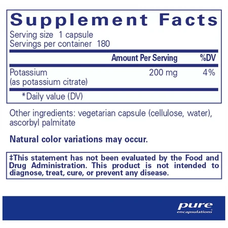 Дієтична добавка Pure Encapsulations Калій (цитрат),180 капсул: ціни та характеристики