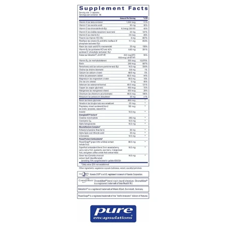  Мультивитамин-минеральный комплекс Pure Encapsulations для тренировок, 180 капсул: цены и характеристики