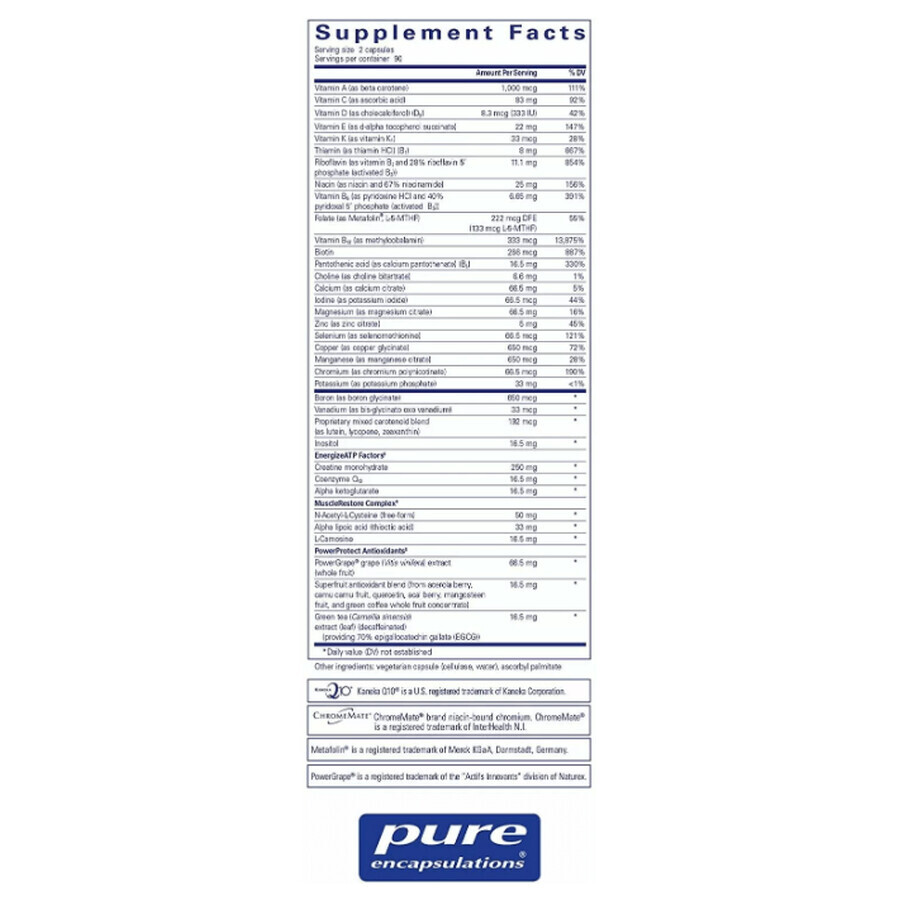   Мультивитамин-минеральный комплекс Pure Encapsulations для тренировок, 180 капсул: цены и характеристики