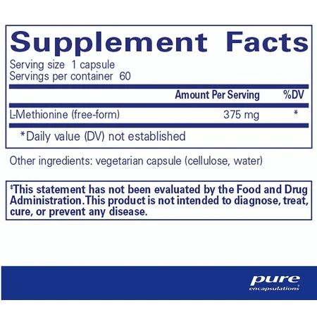 Дієтична добавка Pure Encapsulations L-метіонін, 60 капсул: ціни та характеристики