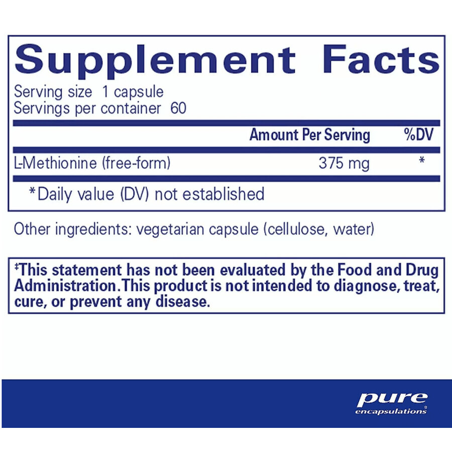 Диетическая добавка Pure Encapsulations L-метионин, 60 капсул: цены и характеристики