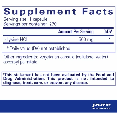 Диетическая добавка Pure Encapsulations L-лизин, 270 капсул: цены и характеристики