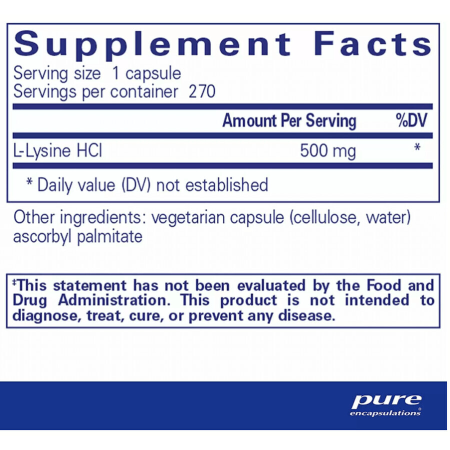 Дієтична добавка Pure Encapsulations L-лізин, 270 капсул: ціни та характеристики