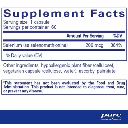 Дієтична добавка Pure Encapsulations Селен (селенометіонін), 60 капсул: ціни та характеристики