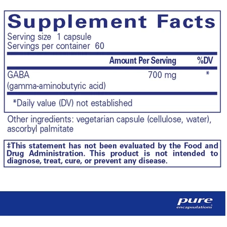 Диетическая добавка Pure Encapsulations ГАМК, 60 капсул: цены и характеристики