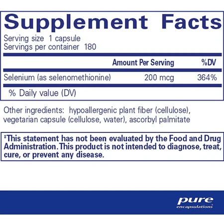 Дієтична добавка Pure Encapsulations Селен (селенометіонін), 200 мкг, 180 капсул: ціни та характеристики