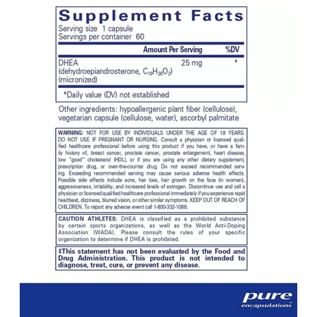 Диетическая добавка Pure Encapsulations Дегидроэпиандростерон, 25 мг, 60 капсул: цены и характеристики