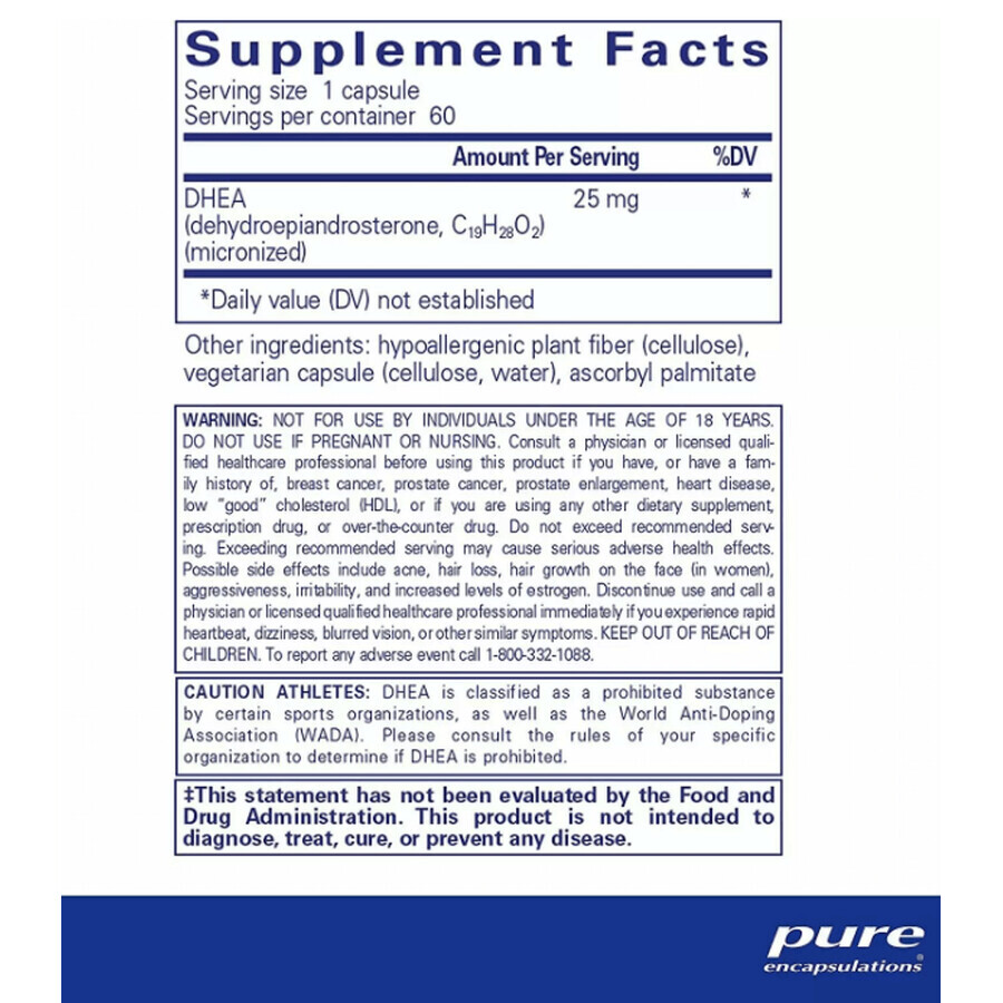 Дієтична добавка Pure Encapsulations Дегідроепіандростерон, 25 мг, 60 капсул: ціни та характеристики