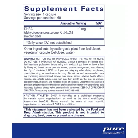Диетическая добавка Pure Encapsulations Дегидроэпиандростерон, 10 мг, 60 капсул: цены и характеристики