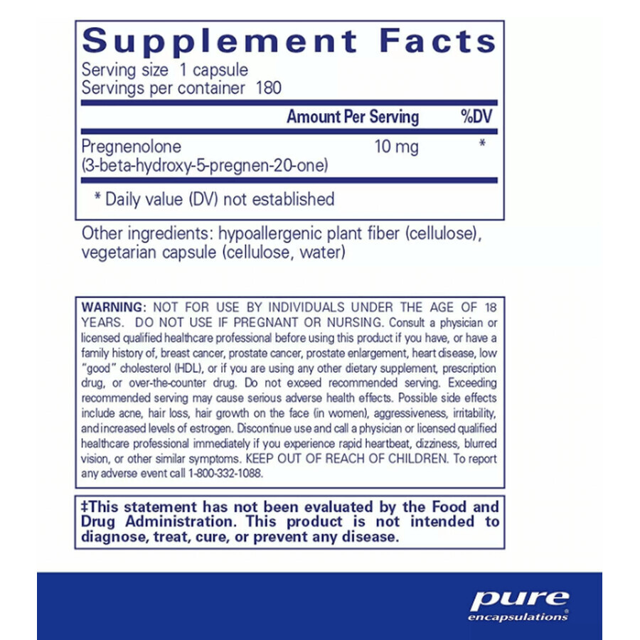 Дієтична добавка Pure Encapsulations Прегненолон, 10 мг, 180 капсул: ціни та характеристики