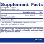 Дієтична добавка Pure Encapsulations Вітамін D3, 400 МО, 120 капсул: ціни та характеристики