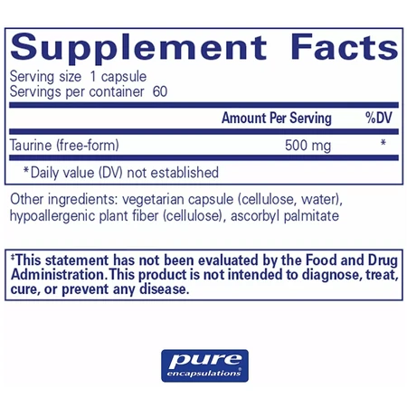 Диетическая добавка Pure Encapsulations Таурин, 500 мг, 60 капсул: цены и характеристики