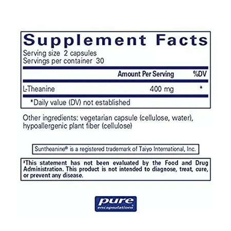 Диетическая добавка Pure Encapsulations L-теанин, 60 капсул: цены и характеристики