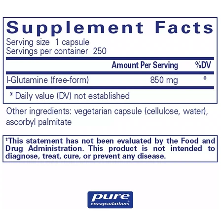 Дієтична добавка Pure Encapsulations L-глютамін, 850 мг, 250 капсул: ціни та характеристики