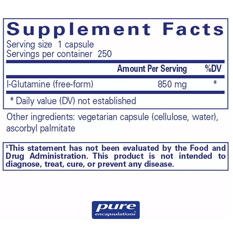 Диетическая добавка Pure Encapsulations L-глютамин, 850 мг, 250 капсул: цены и характеристики