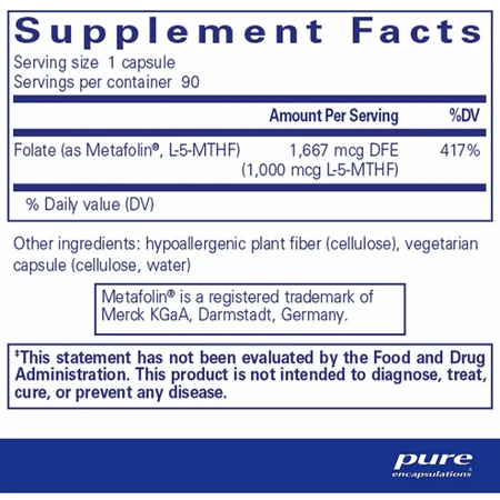Дієтична добавка Pure Encapsulations Фолат,1000 мг, 90 капсул: ціни та характеристики