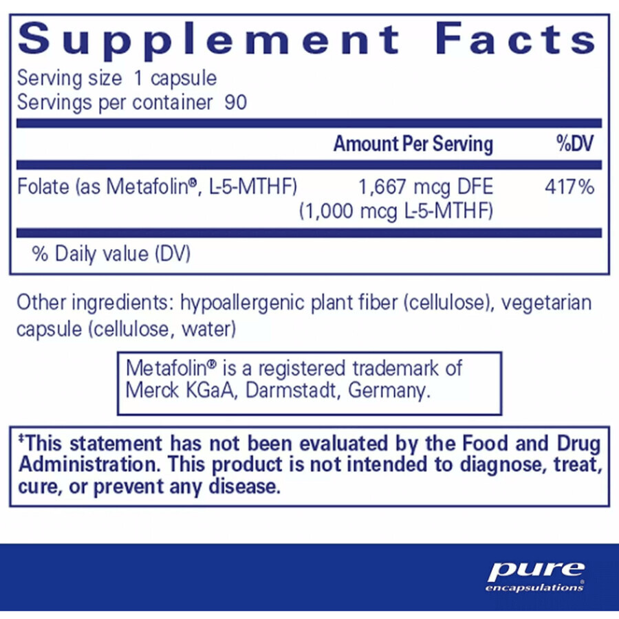 Диетическая добавка Pure Encapsulations Фолат, 1000 мг, 90 капсул: цены и характеристики