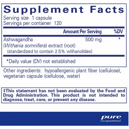 Дієтична добавка Pure Encapsulations Ашваганда, 120 капсул: ціни та характеристики
