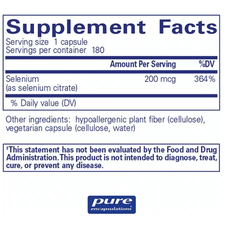 Дієтична добавка Pure Encapsulations Селен (цитрат), 180 капсул: ціни та характеристики