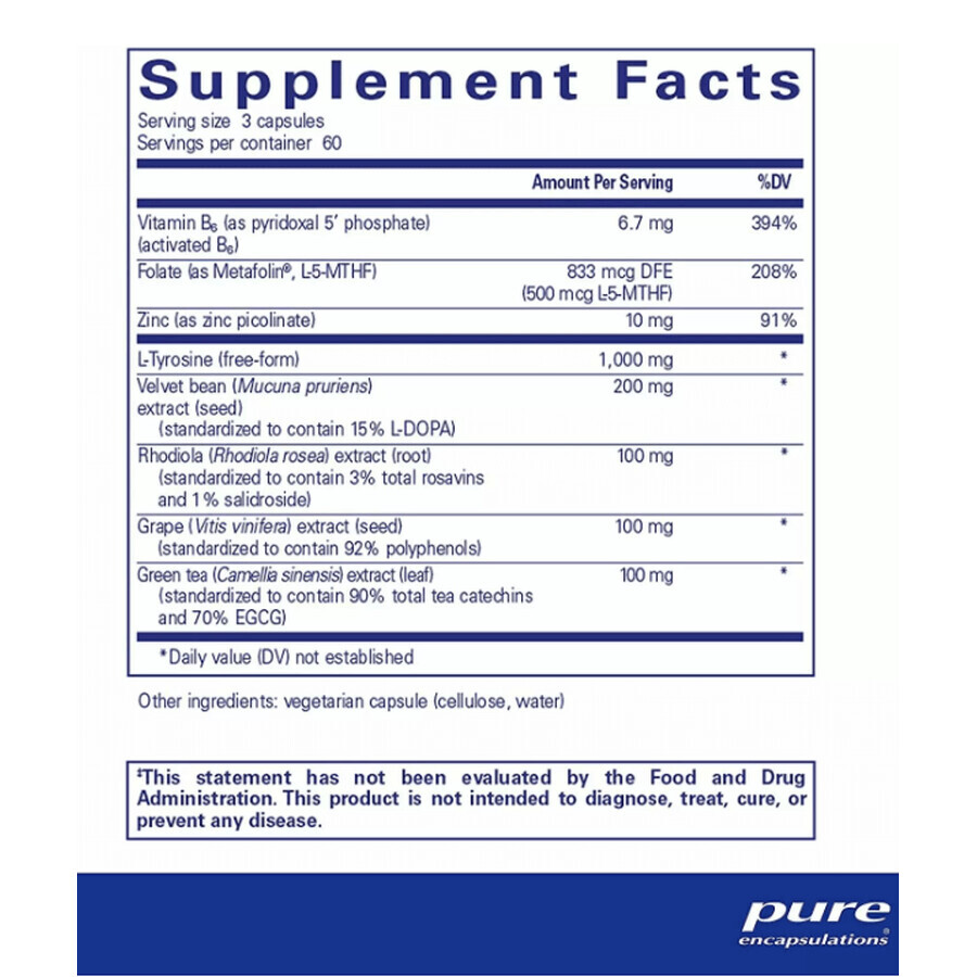 Дієтична добавка Pure Encapsulations Всебічна підтримка допаміну, 180 капсул: ціни та характеристики